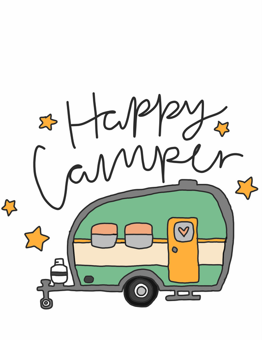 ROUND STICKER Happy Camper green